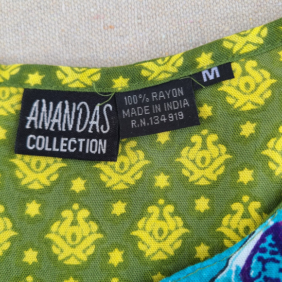 Anandas Collection Multicolor Tunic Top Beaded Tassels Mixed Print Boho Size M - Picture 6 of 10